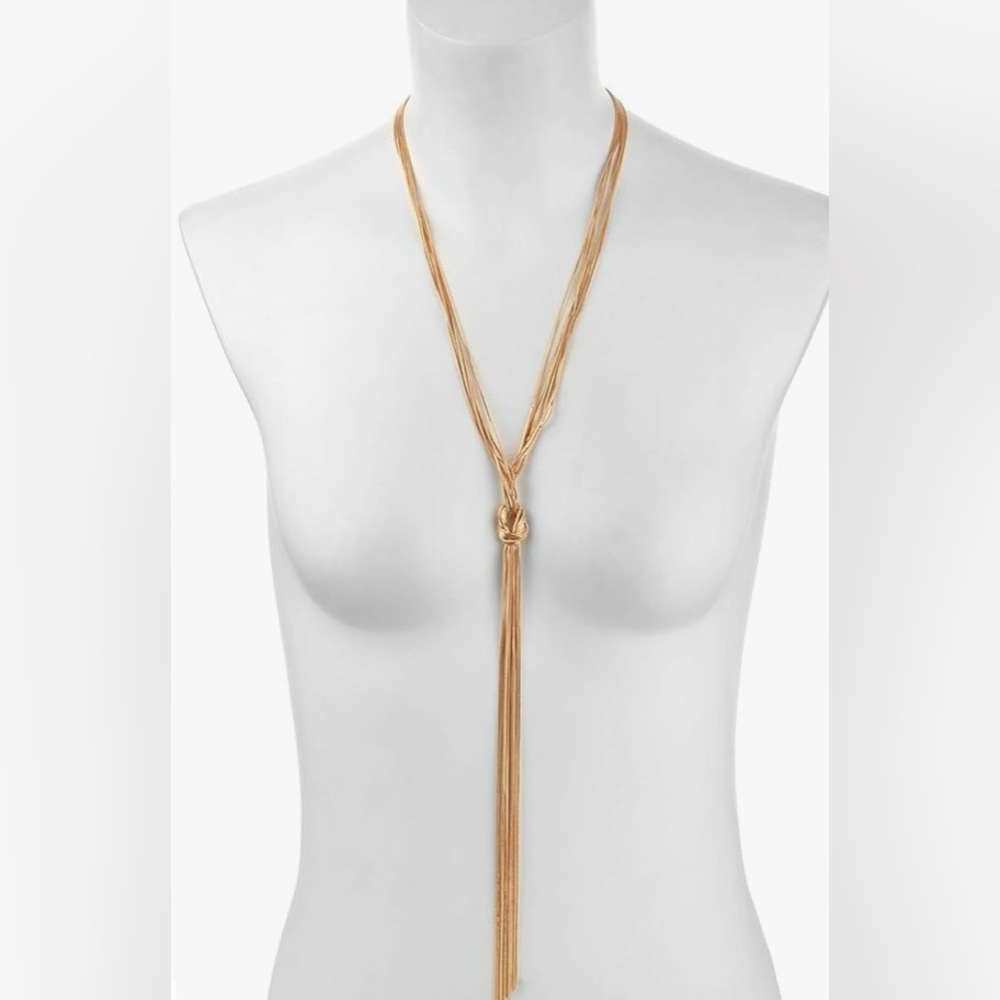 Nicole Miller Long Multichain Goldtone Y Tassel Knotted Necklace
